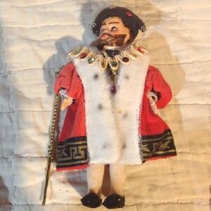 Vintage Red and White King Arthur Doll with Embellishments